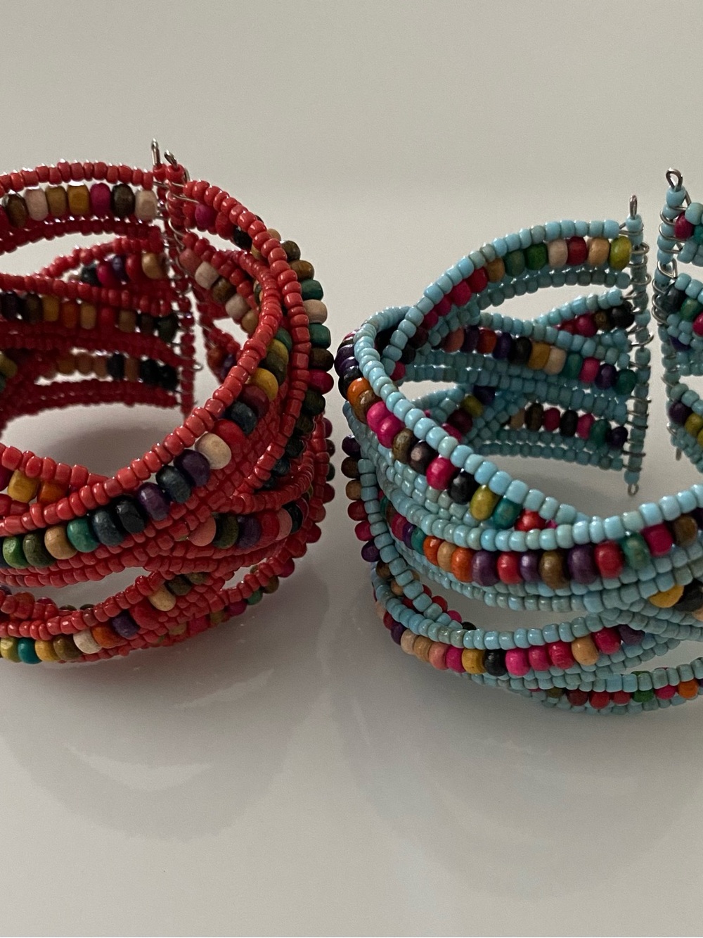 Two Multicolored Beaded Wrap Bracelets - Turquoise & Coral - Picture 2 of 11